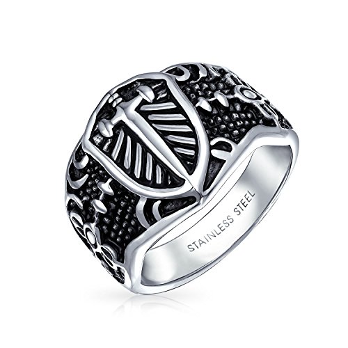 Bling Jewelry Escudo Vikingo Religiosa Maltasa Fleur De lis Cruz Banda Signet Anillo para Hombres Tono Plata De Acero Inoxidable