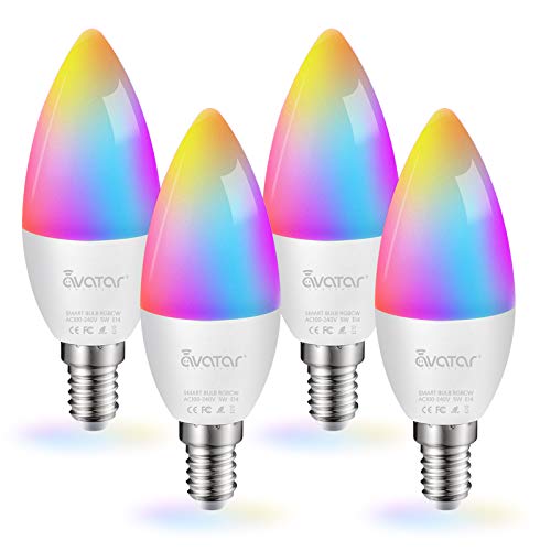 Bombilla Smart E14, WiFi Bluetooth inteligente, LED, bombillas de vela, compatible con Alexa y Google Assistant by Avatar Controls, RGBCW multicolor, regulable 5 W = 40 W, 2700 K-6500 K (4)