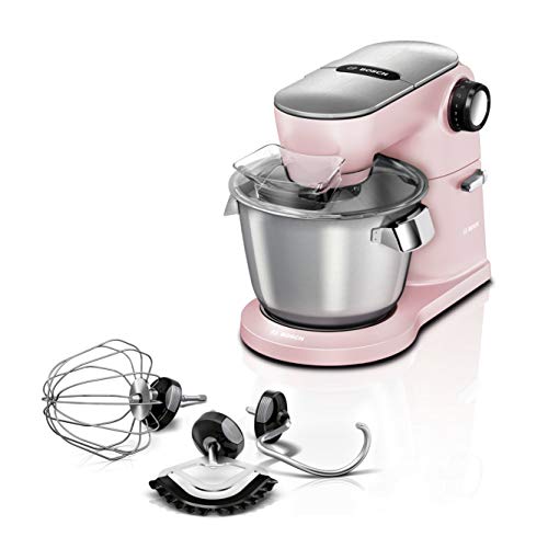 Bosch MUM9A66N00 OptiMUM - Robot de cocina (extrafuerte, 1600 W, recipiente de acero inoxidable de 5,5 l, set profesional de pastel, agitador planetario, rosa pastel)