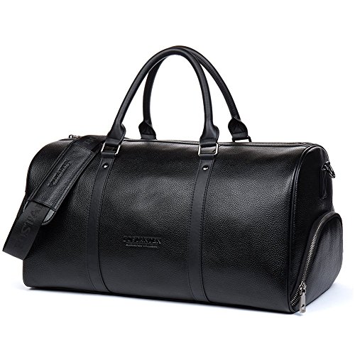 BOSTANTEN Hombre Bolsa Viaje Cuero Genuino Bolsa Equipaje Weekender Bolsas Piel L para Gimnasio/Deporte Grande Negro