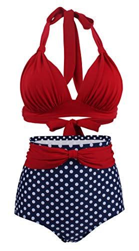 Bslingerie® - Conjunto de traje de baño para mujer, diseño retro, Mujer, rojo, extra-large