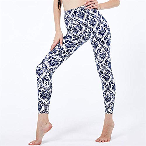 Bylydeco-deco Medias para Mujer Legging Estampado de Mujer Legging Estampado Floral Leggins Troers Alta Elasticidad-6_Blanco_Porcelana_XL