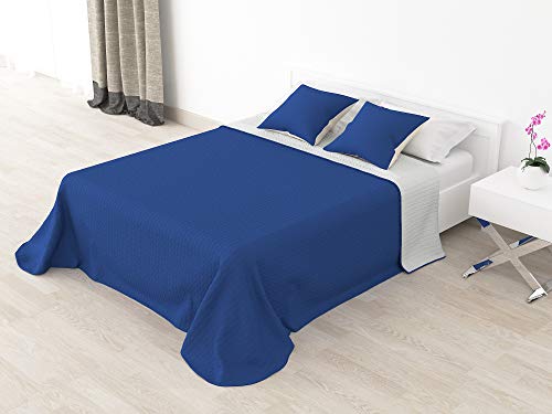 Cabetex Home - Colcha Bouti Reversible Bi-Color de Microfibra Transpirable con Cojines Mod. Colors (Azul/Gris, Cama de 90 cm (180x255 cm))