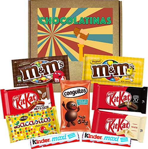 Caja de Chocolatinas con Kitkat, Lacasitos, Kinder, M&M, Conguitos, para Regalar en Cumpleaños, Aniversario o Navidad. Regalo de Chocolates Surtidos.