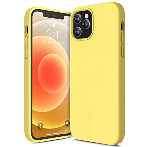 CANSHN Funda Silicona Liquid Compatible con 12 Pro MAX 6.7 Pulgada 2020, Ultra Slim Silky Touch Feel Carcasa con Goma de Gel protección Suave, Amarillo