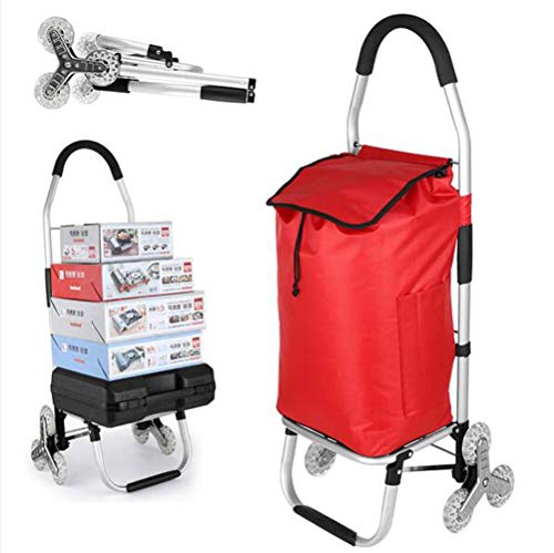 Carrito de la Compra, Carrito de la Compra Plegable 2 en 1 y Carretilla de Mano Supercarga 50 kg - Ahorro de Mano de Obra para Subir escaleras con Cuerda elástica Ajustable, 3 Ruedas Grandes Sile