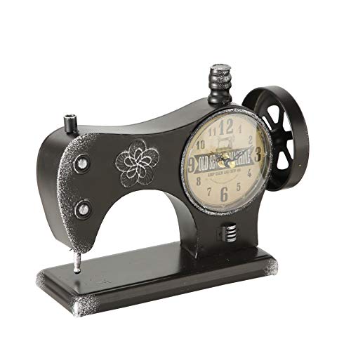 CasaJame Reloj de mesa con máquina de coser, de hierro envejecido, 29 x 11 x 20 cm, color negro