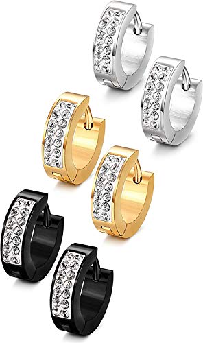 CASSIECA 3 Pares Acero Inoxidable Aro Pendientes Mujer Hombre Huggie Pendientes CZ Piercings Joyería