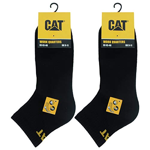 Caterpillar Quarter Socks 6 Pares Calcetines Trabajo Hombres, Altura Sobre Tobillo, Reforzados Puntera Talón, Algodón (Negro, 47-50)