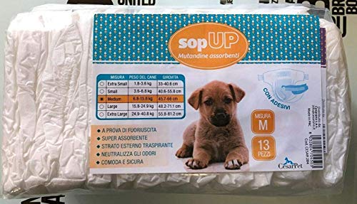 Cesarpet SOPUP - Bragas absorbentes para perros, pañales, desechables, con adhesivos (M-para perros 6,8-15,8 kg, diámetro 45,7-66 cm, 13 unidades)
