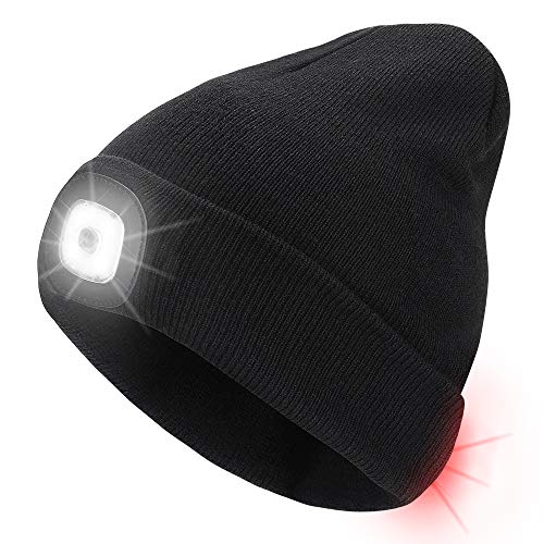 CestMall Gorro de Punto con luz con luz de Advertencia, Gorro Unisex con Gorro de Invierno cálido de 8 LED con Gorro de Iluminado con Manos Libres con 3 Niveles de Brillo