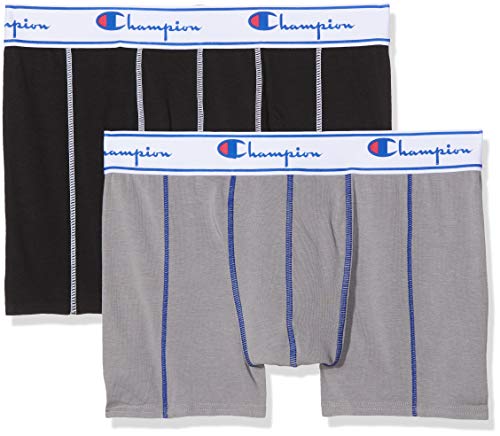 Champion Coton, Boxer de Bain Homme, Multicolore (Gris/Noir 8md), Large (Taille Fabricant: L) (lot de 2)