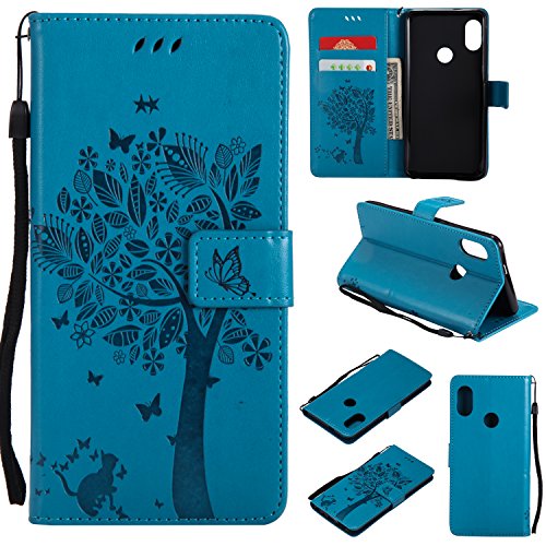 CMID Funda Xiaomi Mi A2 / Mi 6X, PU Cuero Libro Billetera Tapa Antigolpes Protective [Ranura para Tarjetas][Función de Soporte] Cartera Carcasa Case para Xiaomi Mi A2 / Mi 6X (A-Azul)