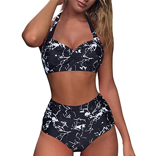 Conjunto de Bikini Push Up Trajes de Baño de 2 Piezas de Cintura Alta Bañador con Cuello Halter Retro Ropa de Playa Sexy Apta para Vacaciones En El Mar Nadando