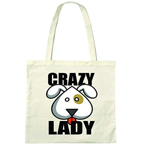 Crazy Dog Lady bolsa de playa para compras, gimnasio, 410 mm de alto x 485 mm de ancho, bolsa de compras reutilizable de 10 litros