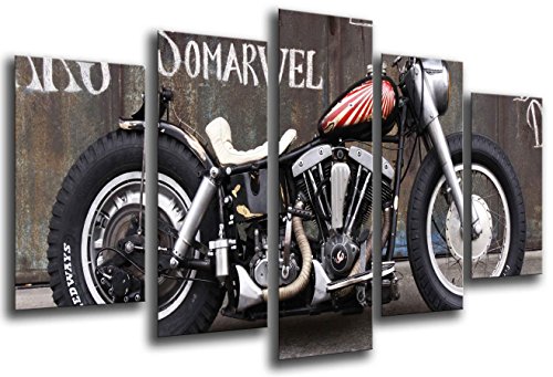 Cuadro Fotográfico Moto Harley Davidson, Moto Antigua Vintage Tamaño total: 165 x 62 cm XXL
