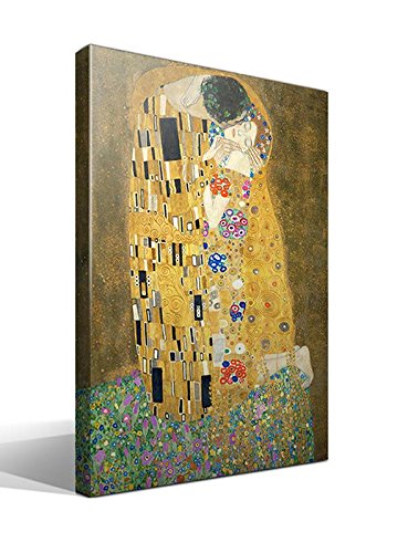 cuadrosfamosos.es - Cuadro wallart - El Beso de Gustav Klimt - Impresión sobre Lienzo de Algodón 100% - Bastidor de Madera 3x3cm - Ancho: 70cm - Alto: 95cm