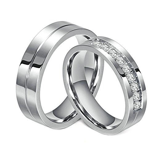 Daesar Anillo(Grabado Gratis) Anillos Parejas Anillo Plata Mujer Anillo Plata Hombre Anillos 1 Par Anillo de Compromiso Anillos Mujer Talla 12 & Hombre Talla 20