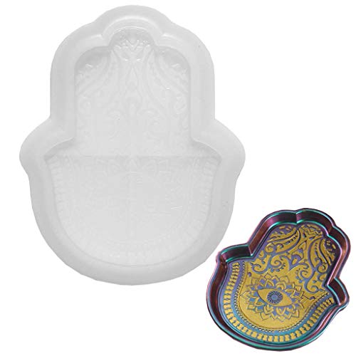 Daimay Hand of Fatima Molde de resina de silicona epoxi para joyas, bandeja de almacenamiento mano Hamsa, kit de resina para suministros de arte y manualidades caja de jabón pequeño contenedor