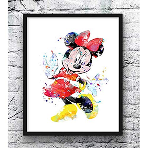 danyangshop Mickey Mouse Arte De La Pared Acuarela Cartel Pintura Arte De La Historieta Decoración del Hogar Sala De Estar Guardería Niños Habitación Lienzo Pintura A589 (50X70Cm) Sin Marco