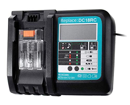 DC18RC 14.4V 18V 3A Cargador de batería Reemplazar para Makita BL1840 BL1820 BL1830 BL1440 BL1450 Reemplazo de batería para DC18RC DC18RA Cargador con pantalla LED, puerto USB (sin ventilador dentro)