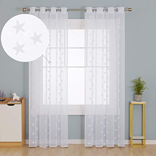 Deconovo Visillo Bordado para Ventana con Ollaos 2 Piezas 140 x 240 cm Blanco Estrella