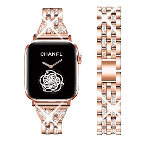 Delele - Correa de Repuesto para Apple Watch Series 3/2/1, 38 mm, 42 mm, Diamantes de imitación de Lujo, de Acero Inoxidable, para Reloj iWatch, Serie 3/2/1, para Mujeres y Hombres