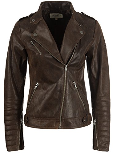 Desires Zalla Chaqueta De Cuero Cazadora de Piel para Mujer con Cuello De Solapa De Cuero Real, tamaño:XS, Color:Tabacco (5050)