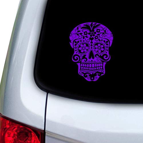 DKISEE Calcomanía de vinilo para coche y auto, serie de calaveras mexicanas para ventanas, puertas, capotas y ordenadores portátiles, color morado de 5 pulgadas