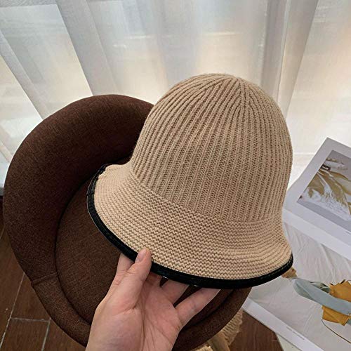 DLSM Sombrero de Pescador de Lana Tejido Atado para Mujer otoño e Invierno Todo fósforo Plegable Color sólido Simple Sombrero de Lavabo Salvaje-Caqui Poco Profundo_Los 56-58cm