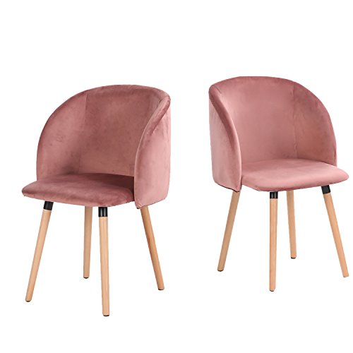 DORAFAIR Pack de 2 Sedoso Terciopelo Sillón de Relajación Sillón en Estilo Retro escandinavo，Silla de La Sala de Estar con Patas de Madera Fuerte y Tela de Terciopelo - Rosa Roja