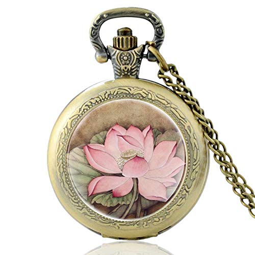 DSHUJC Reloj de Bolsillo, Bonito diseño de Flor de Loto, Plata, Cuarzo Vintage, Reloj de Bolsillo, Reloj Colgante, Reloj, Hombres, Mujeres, Encanto, cúpula de Cristal,