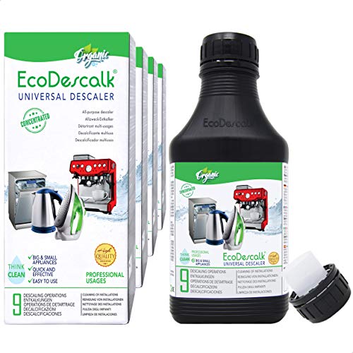 EcoDescalk Universal Ecológico Concentrado 4x9 Descalcificaciones. Descalcificador 100% Natural. Limpiador para Todo Tipo de Electrodomésticos: Hervidores, Lavadoras, Lavavajillas. Producto CE.