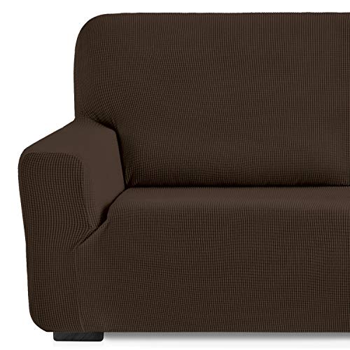 Eiffel Textile Monaco Elastica Adaptable. Funda Sofa Lisa, 94% poliéster 6% Elastano, Marrón, 4 Plazas (240-270 cm)