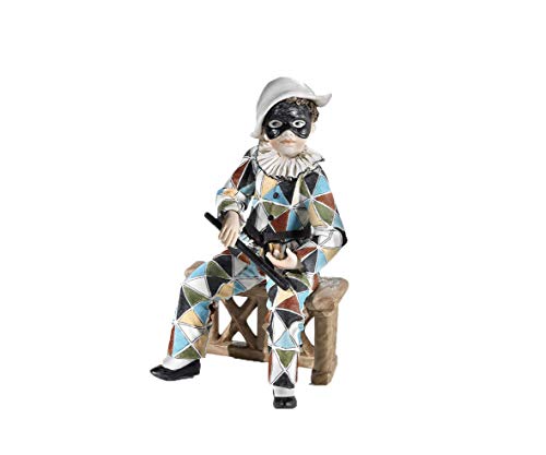 Estatua de Porcelana Arlecchino Mediano – Muñeca de Porcelana Elegante decoración Artesanal, fabricación clásica artística Vicentina – Made in Italy