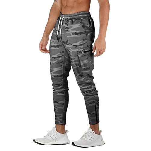 FEDTOSING Pantalones de deporte para hombre, de algodón, ajustados, para correr, para el tiempo libre, de calle Color gris. M