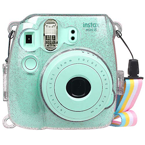 Fintie Funda para Fujifilm Instax Mini 9/Mini 8+/Mini 8 - Bolsa Protectora Transparente de Colores para Cámara Instantánea PVC Duro con Correa Desmontable, Cristal Brillante