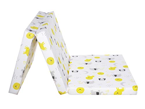 FlyIdeas Colchon Cuna de Viaje Plegable 60x120 cm Grosor 6 cm | Incluye Bolsa De Transporte | Funda de Algodon Organico Lavable Cert OEKO-TEX - Hecho en EU, Baby Animals