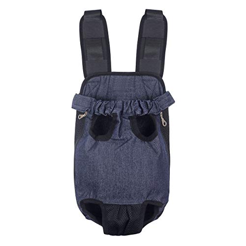 FONLAM Bolso Frontal Perro Gato Mochila Transportin Portátil Cachorro Mascota con Hombreras Tirantes Ajustables Entrepiernas de Malla (L(3.5-6.5KG), Vaquero)