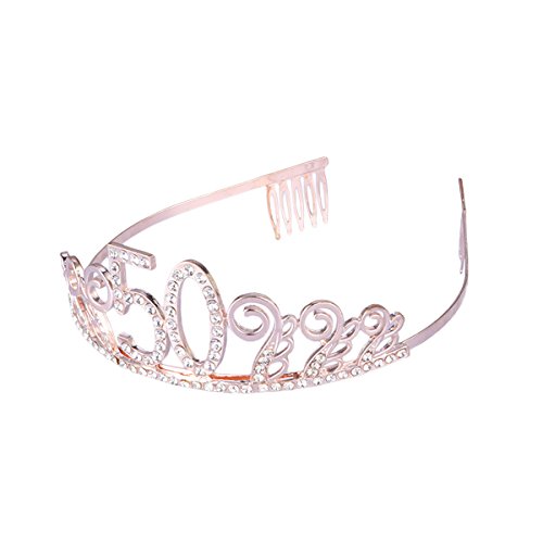 Frcolor 50 Años Cumpleaños Tiara Corona Diadema Cristal(oro rosa)