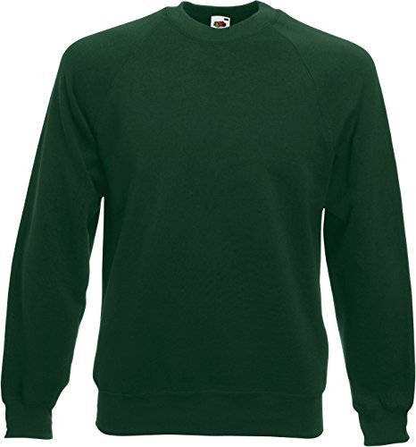 Fruit of the Loom Classic Raglan Sweatshirt - Men's 80/20 Jumper - Botella Verde (L)