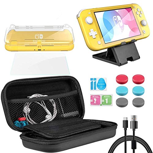 Funda para Nintendo Switch Lite, Whasoo 8 en 1 funda de transporte incluye cable tipo C, protector de pantalla, fundas Joy Con, soporte de ranura para tarjeta de juego