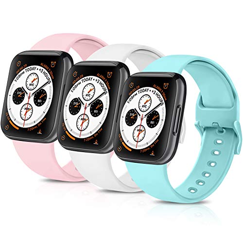 Funeng - Juego de 3 correas de repuesto para Apple Watch de 38 mm, 40 mm, 42 mm, 44 mm, silicona suave, para iWatch Series 6 5 4 3 2 1 (blanco/rosa/azul claro, 38 mm/40 mm M/L)