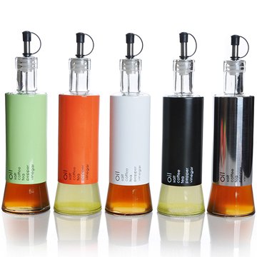 Generic NEGRO : 350 ml 5 colores suministros de cocina de acero inoxidable para aceitera de cristal para salsas, aceitera y condimentos de botella de vinagre