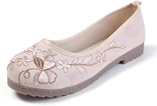 ghjk Zapatos de Tela de Beijing Viejos Zapatos de Solteros de Mujer Zapatos de Tela de Baile Cuadrado Zapatos de Estilo étnico Zapatos Bordados (Color: Caqui, tamaño: 4.5) (Color : Khaki, Size : 8)