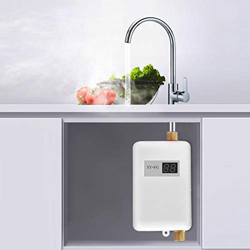 GJCrafts Mini calentador de agua, calentador de agua instantáneo con pantalla LCD, portátil 3800 W Calentador de agua instantáneo eléctrico sin tanque debajo del grifo para baño, cocina, lavado