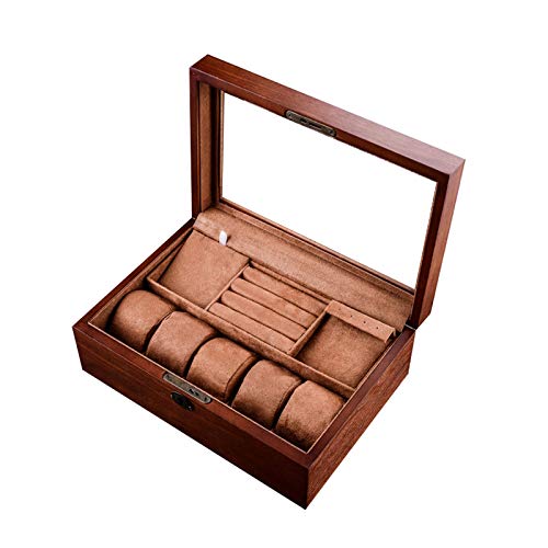 GYMEIJYG Caja De Almacenamiento De Reloj Caja De Reloj De Madera Doble Capa Caja De Reloj con Cerradura Caja De Reloj con Tapa De Cristal para Guardar Relojes (Color : Red, Size : 29.8x20.5x10.5cm)