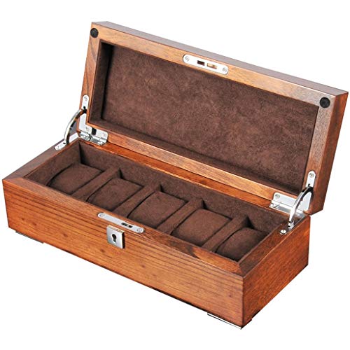 HAILIZI Caja de colección de relojes Caja de reloj de joyería del reloj del almacenaje Caja de almacenamiento de madera Hombres o Mujeres Relojes 5 ranuras con la almohadilla suave de la muñeca bloque