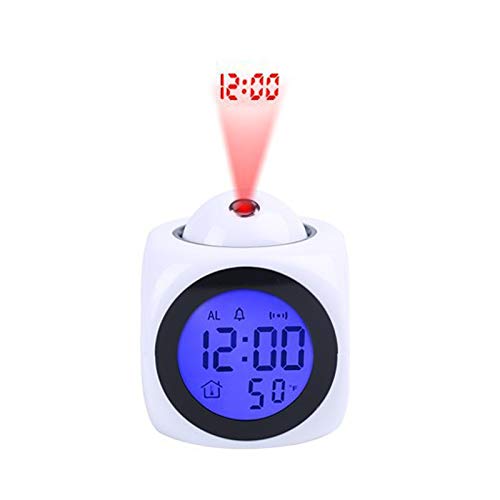 HCHQ Reloj Despertador de Proyección Despertador Digital Giratorio 180 Grado 5 alarmas Musicales Puerto de Carga USB,Utilizado en la Oficina en casa, Dormitorio,Negro