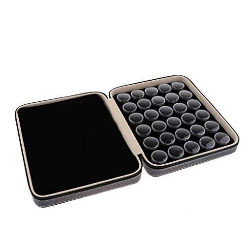 Hellery 60 Grid Redonda Separada Plástico Mini Organizador Caja para Diamante De Piedras Preciosas Caja De Almacenamiento De Pantalla con Negro PU Funda De CU - Todo Negro